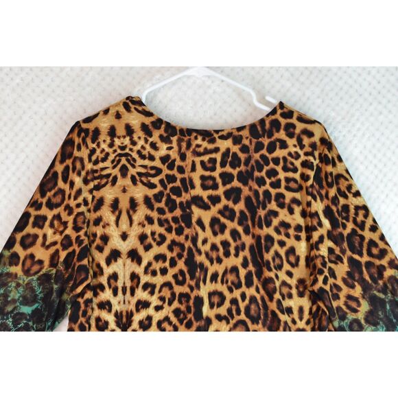 Susan Graver Women's Large Brown Animal Print Liquid Knit 3/4 Sleeve Blouse - Picture 7 of 11